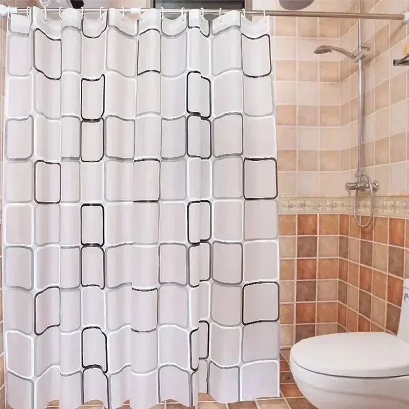 Waterproof Bathroom Shower Curtain Modern Geometric Plaid Pattern Translucent Decorative Curtain 4