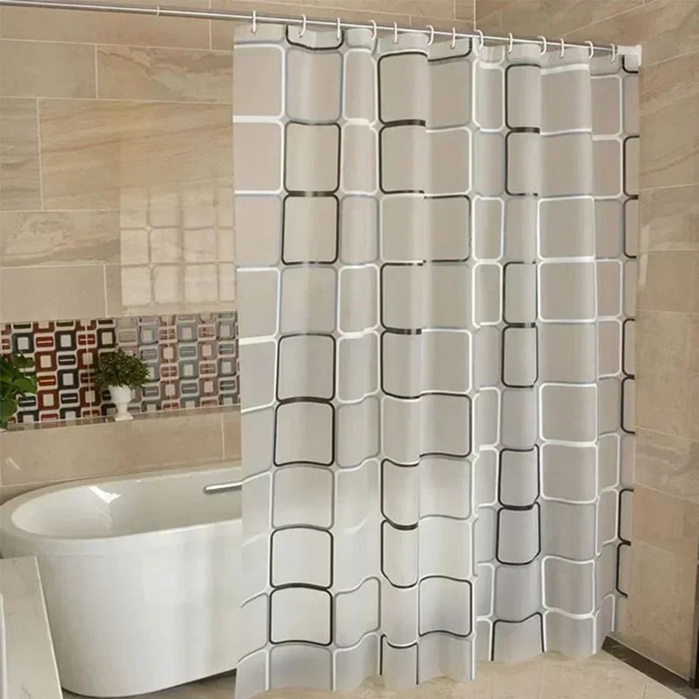 Waterproof Bathroom Shower Curtain Modern Geometric Plaid Pattern Translucent Decorative Curtain 6