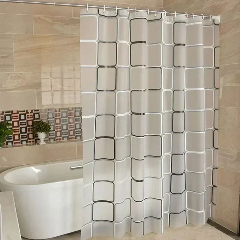 Waterproof Bathroom Shower Curtain Modern Geometric Plaid Pattern Translucent Decorative Curtain 6