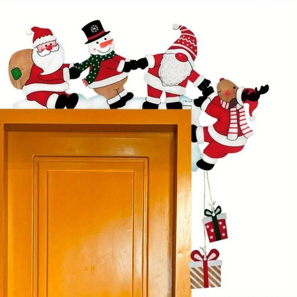 2D Wooden Christmas Door Frame Decorations Santa Snowman Reindeer Hanging Holiday Ornaments 4