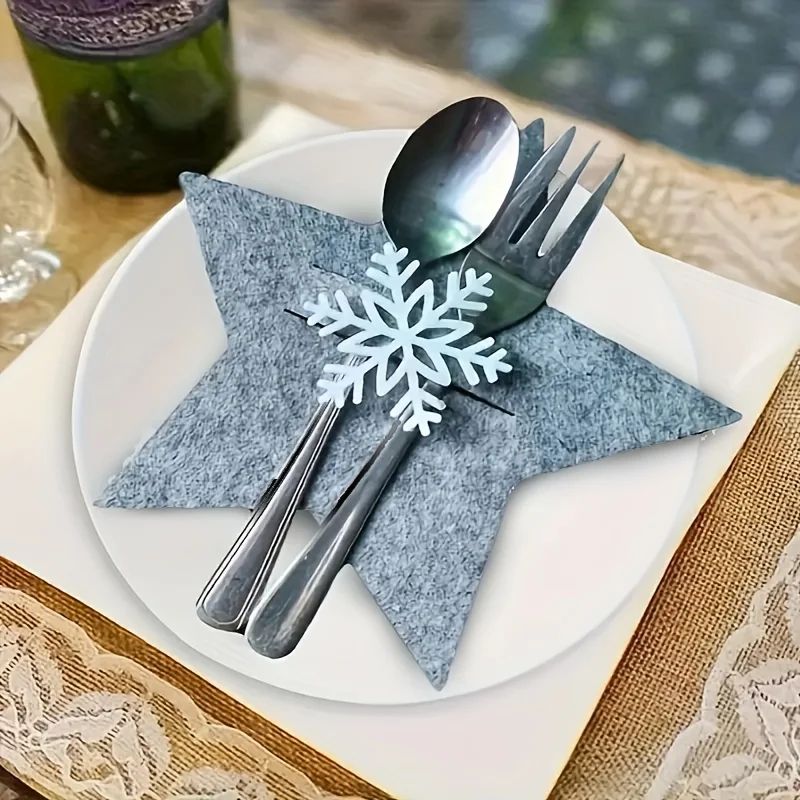 12Piece Christmas Star Placemat Set Snowflake Knife Fork Holders For Holiday Table Decorations P 0