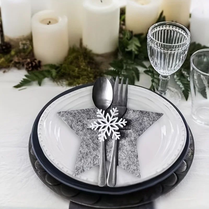 12Piece Christmas Star Placemat Set Snowflake Knife Fork Holders For Holiday Table Decorations P 1