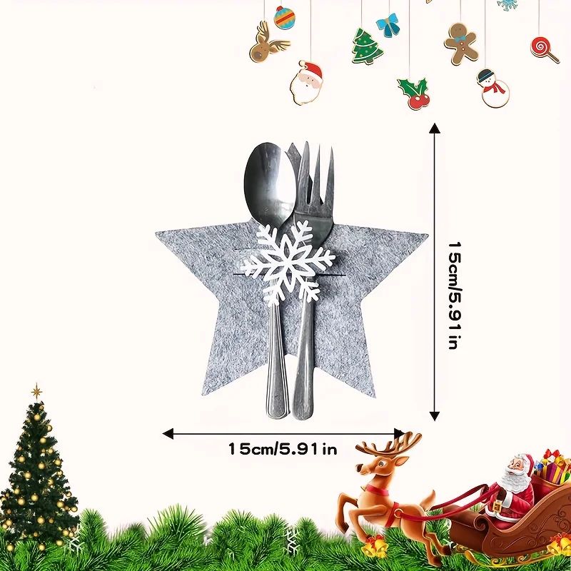 12Piece Christmas Star Placemat Set Snowflake Knife Fork Holders For Holiday Table Decorations P 2