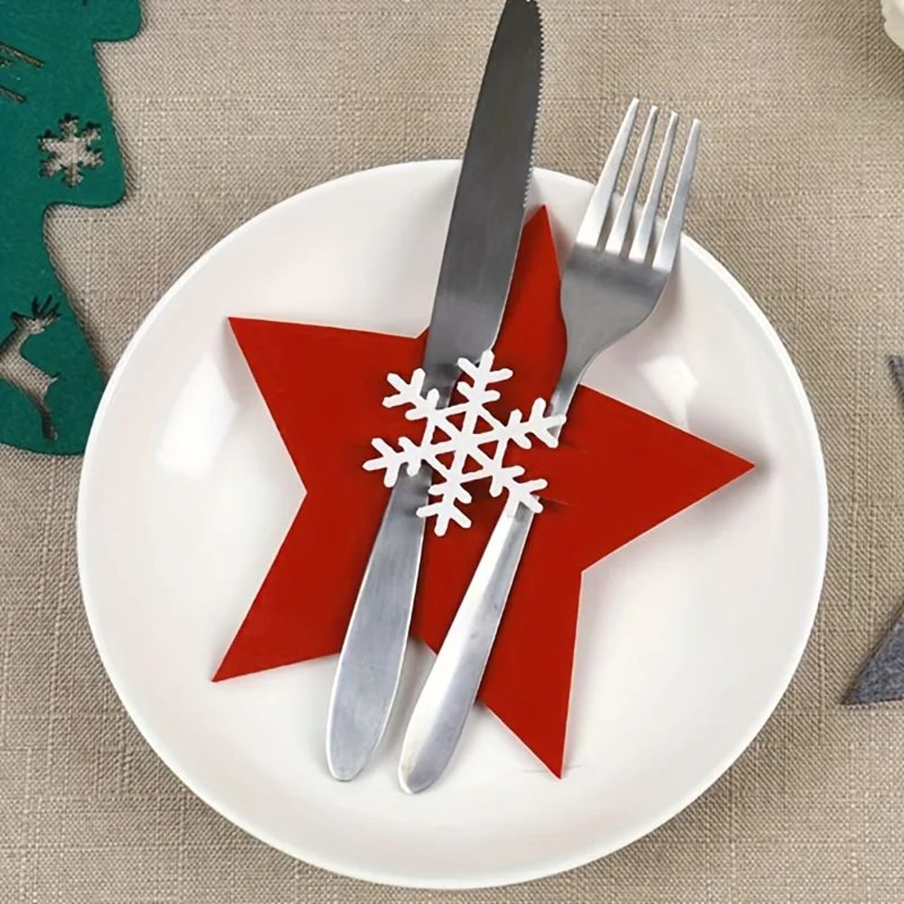 12Piece Christmas Star Placemat Set Snowflake Knife Fork Holders For Holiday Table Decorations P 4