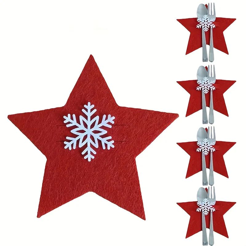 12Piece Christmas Star Placemat Set Snowflake Knife Fork Holders For Holiday Table Decorations P 7