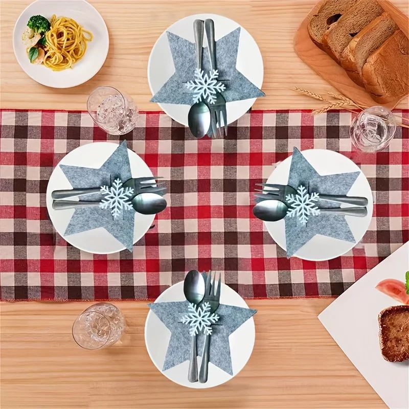 12Piece Christmas Star Placemat Set Snowflake Knife Fork Holders For Holiday Table Decorations P 10