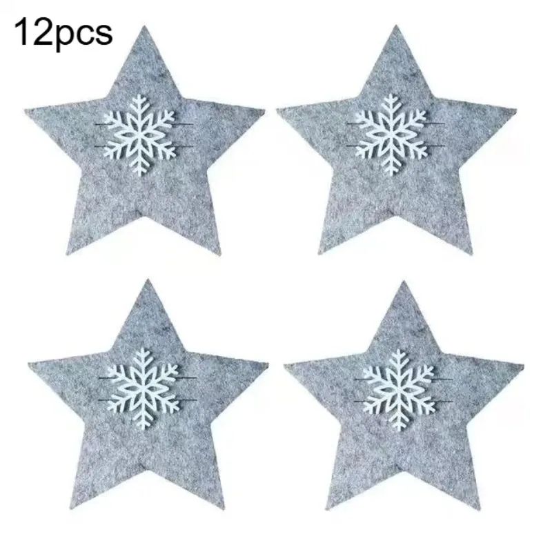 12Piece Christmas Star Placemat Set Snowflake Knife Fork Holders For Holiday Table Decorations P 13