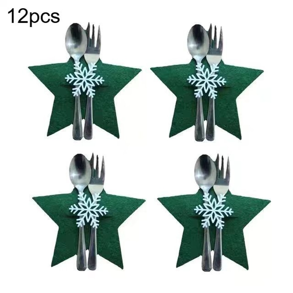 12Piece Christmas Star Placemat Set Snowflake Knife Fork Holders For Holiday Table Decorations P 12