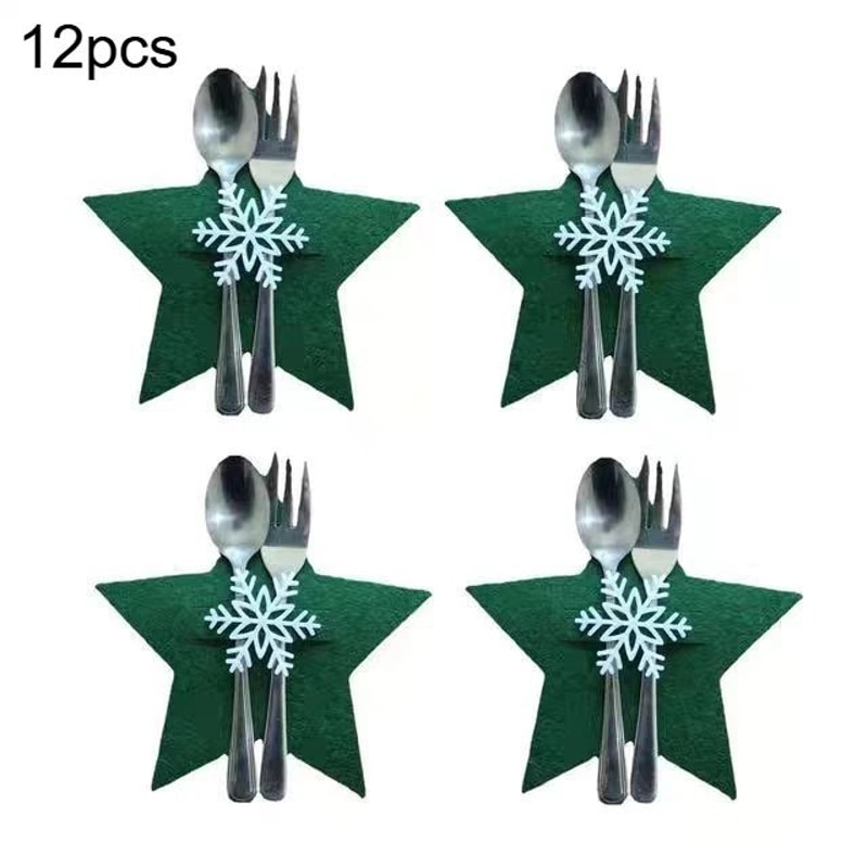 12Piece Christmas Star Placemat Set Snowflake Knife Fork Holders For Holiday Table Decorations P 12