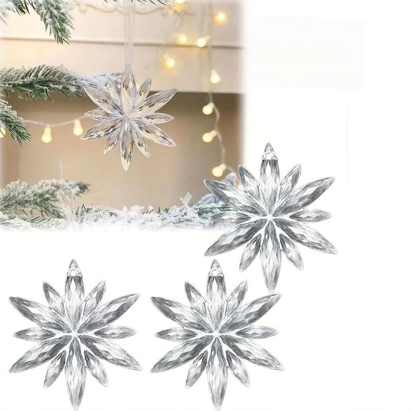 White Snowflake Christmas Decoration Pendants 15 Or 30 Transparent Crystal Snowflake Ornaments For 0