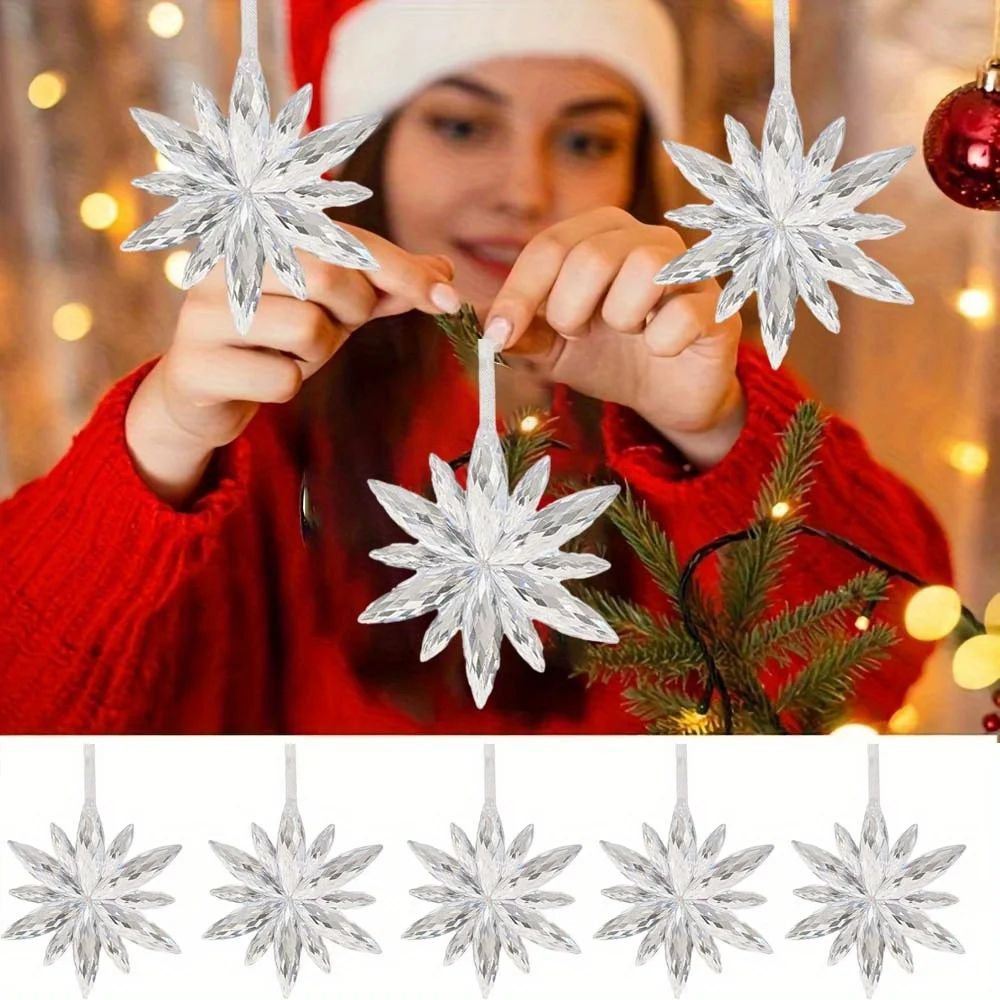White Snowflake Christmas Decoration Pendants 15 Or 30 Transparent Crystal Snowflake Ornaments For 4