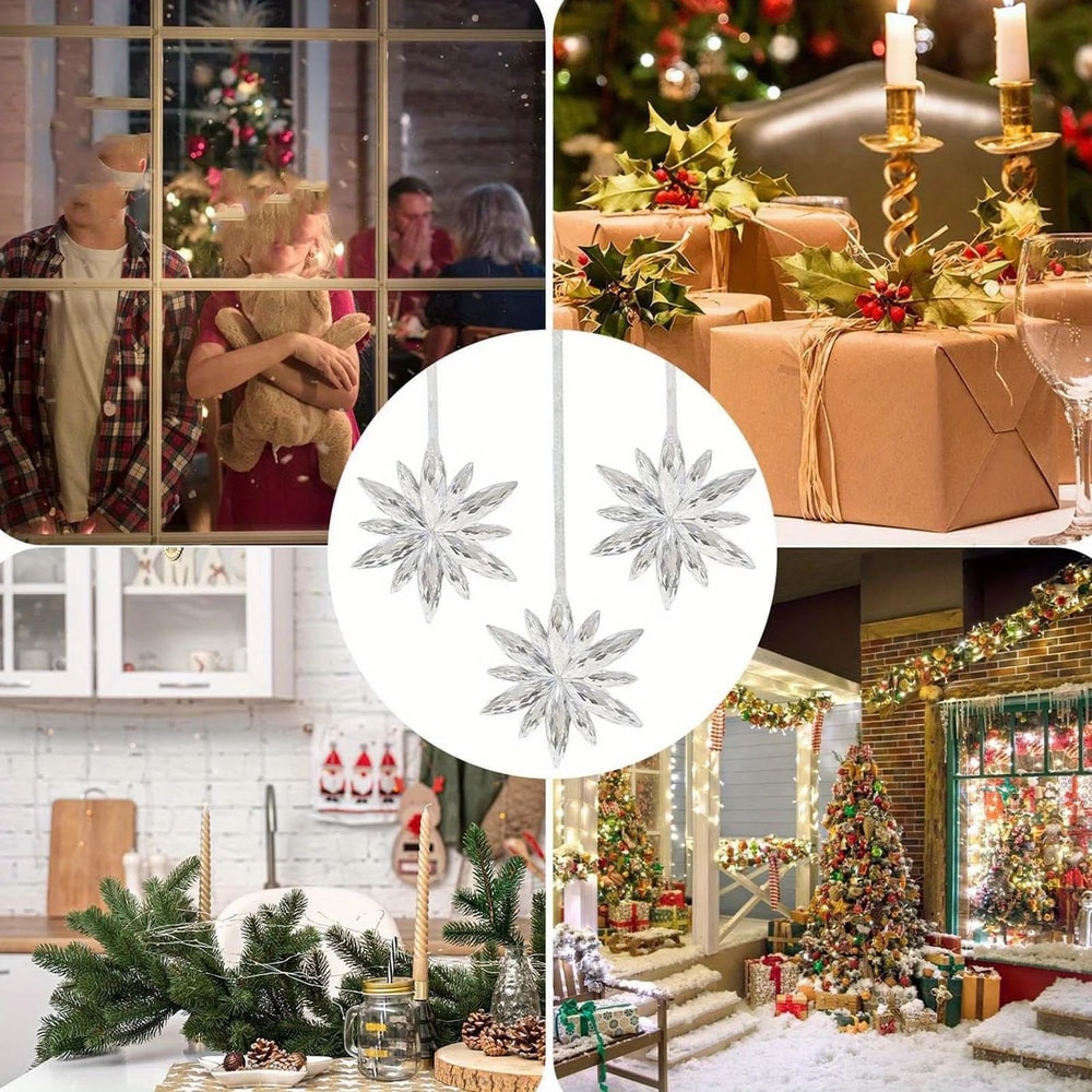 White Snowflake Christmas Decoration Pendants 15 Or 30 Transparent Crystal Snowflake Ornaments For 5