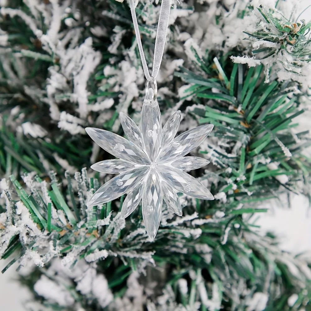 White Snowflake Christmas Decoration Pendants 15 Or 30 Transparent Crystal Snowflake Ornaments For 7