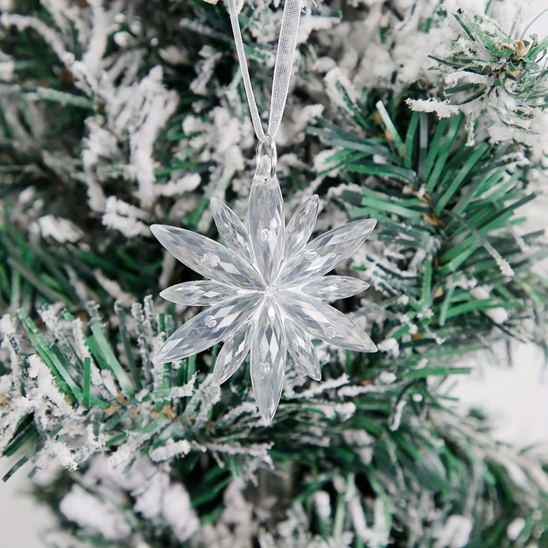 White Snowflake Christmas Decoration Pendants 15 Or 30 Transparent Crystal Snowflake Ornaments For 7