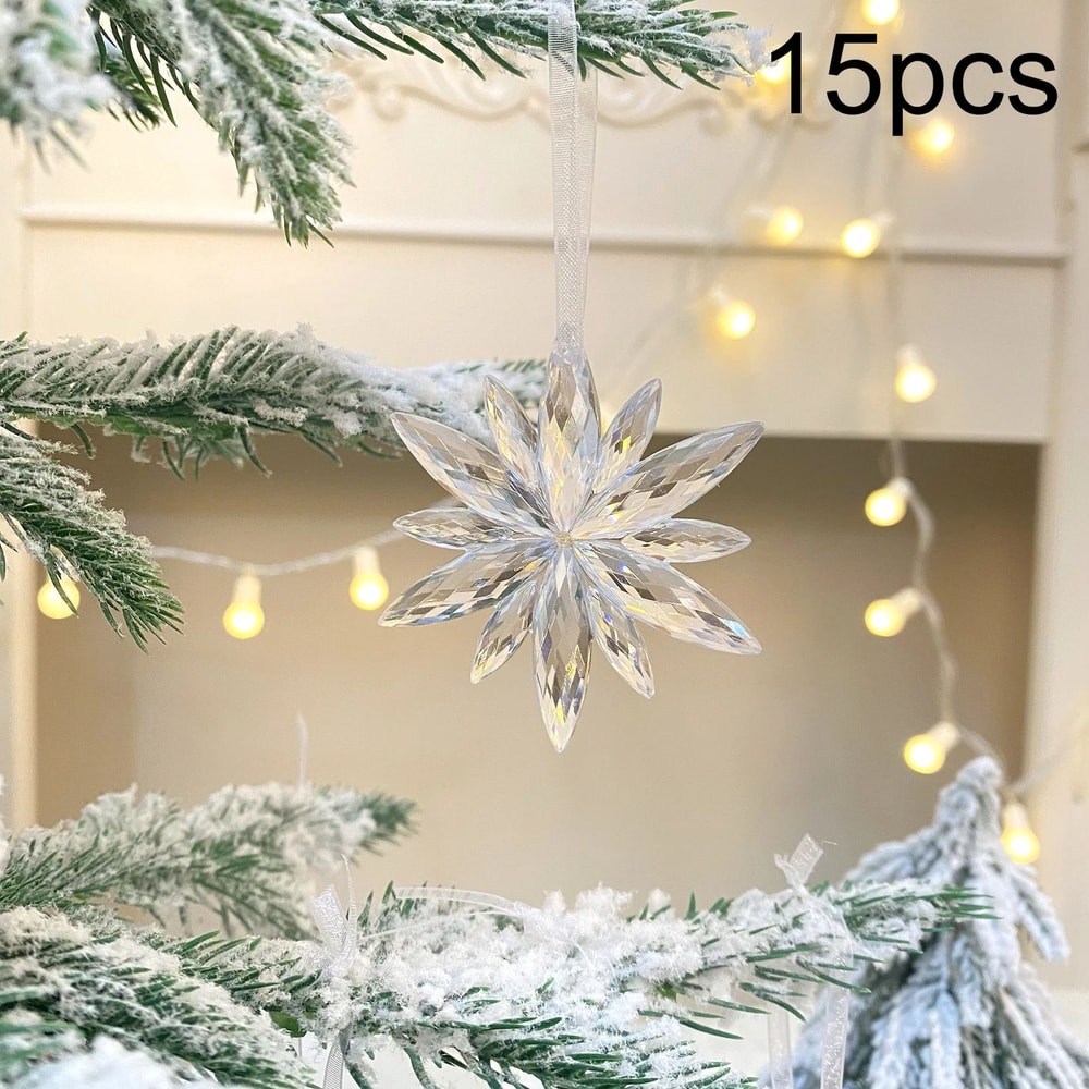 White Snowflake Christmas Decoration Pendants 15 Or 30 Transparent Crystal Snowflake Ornaments For 9