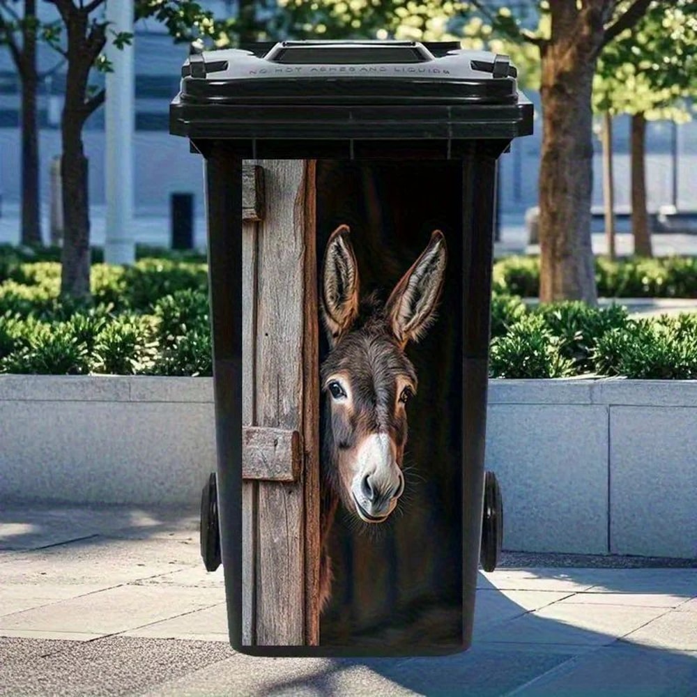 Donkey Painting Trash Can Sticker SelfAdhesive Removable PVC Farm Animal Decal With Wooden Texture 1