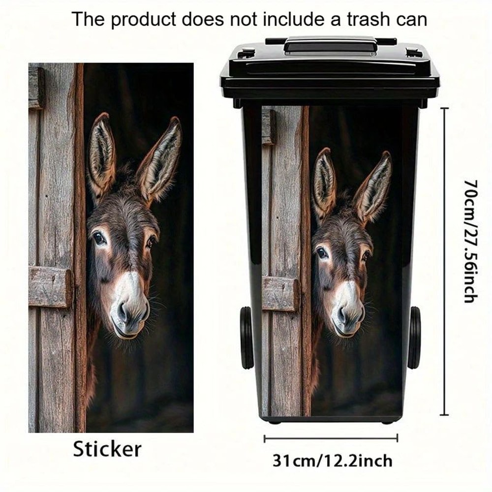 Donkey Painting Trash Can Sticker SelfAdhesive Removable PVC Farm Animal Decal With Wooden Texture 2