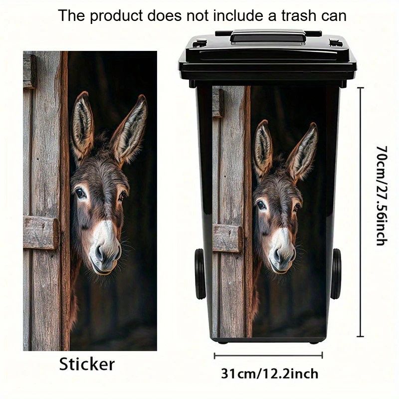Donkey Painting Trash Can Sticker SelfAdhesive Removable PVC Farm Animal Decal With Wooden Texture 2