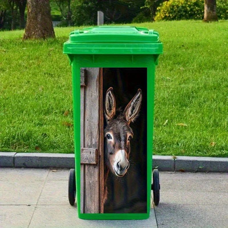 Donkey Painting Trash Can Sticker SelfAdhesive Removable PVC Farm Animal Decal With Wooden Texture 3