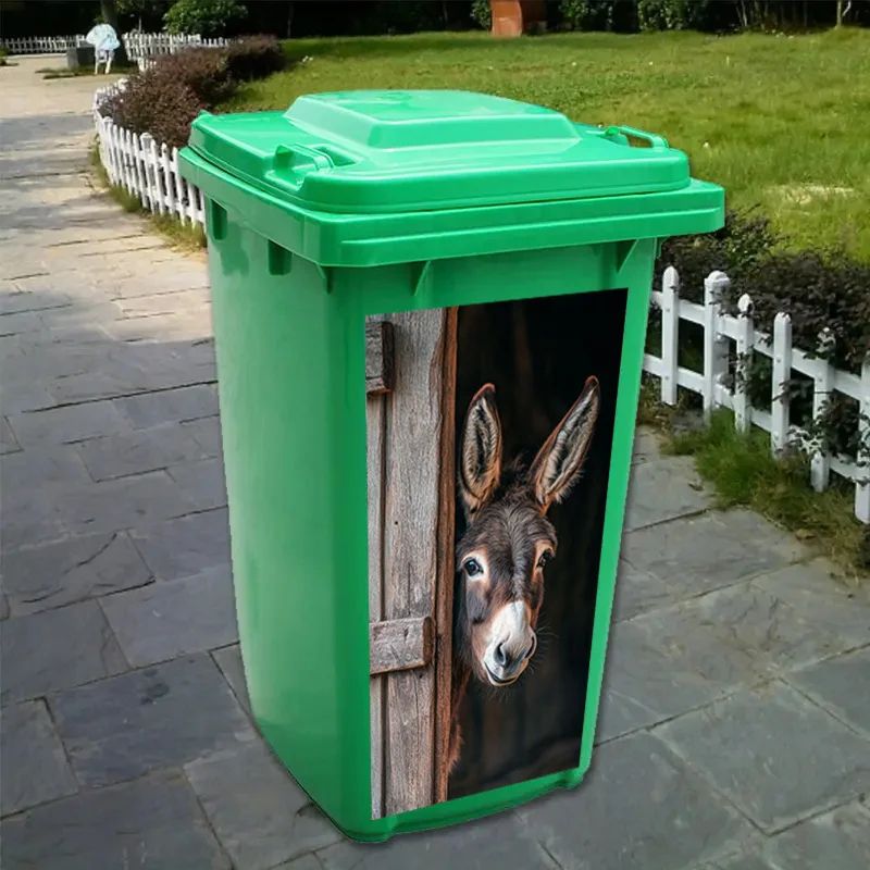 Donkey Painting Trash Can Sticker SelfAdhesive Removable PVC Farm Animal Decal With Wooden Texture 4