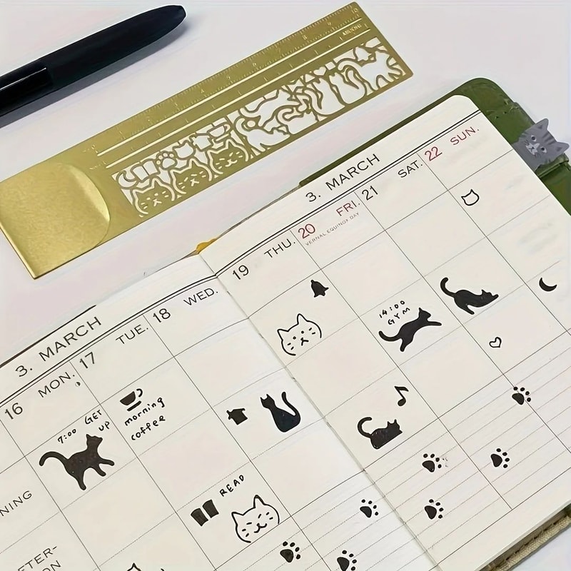 ThreeinOne Cat Lover Template Ruler Cute Cat Stencil Bookmark DoubleSided Measuring Ruler With 20 5