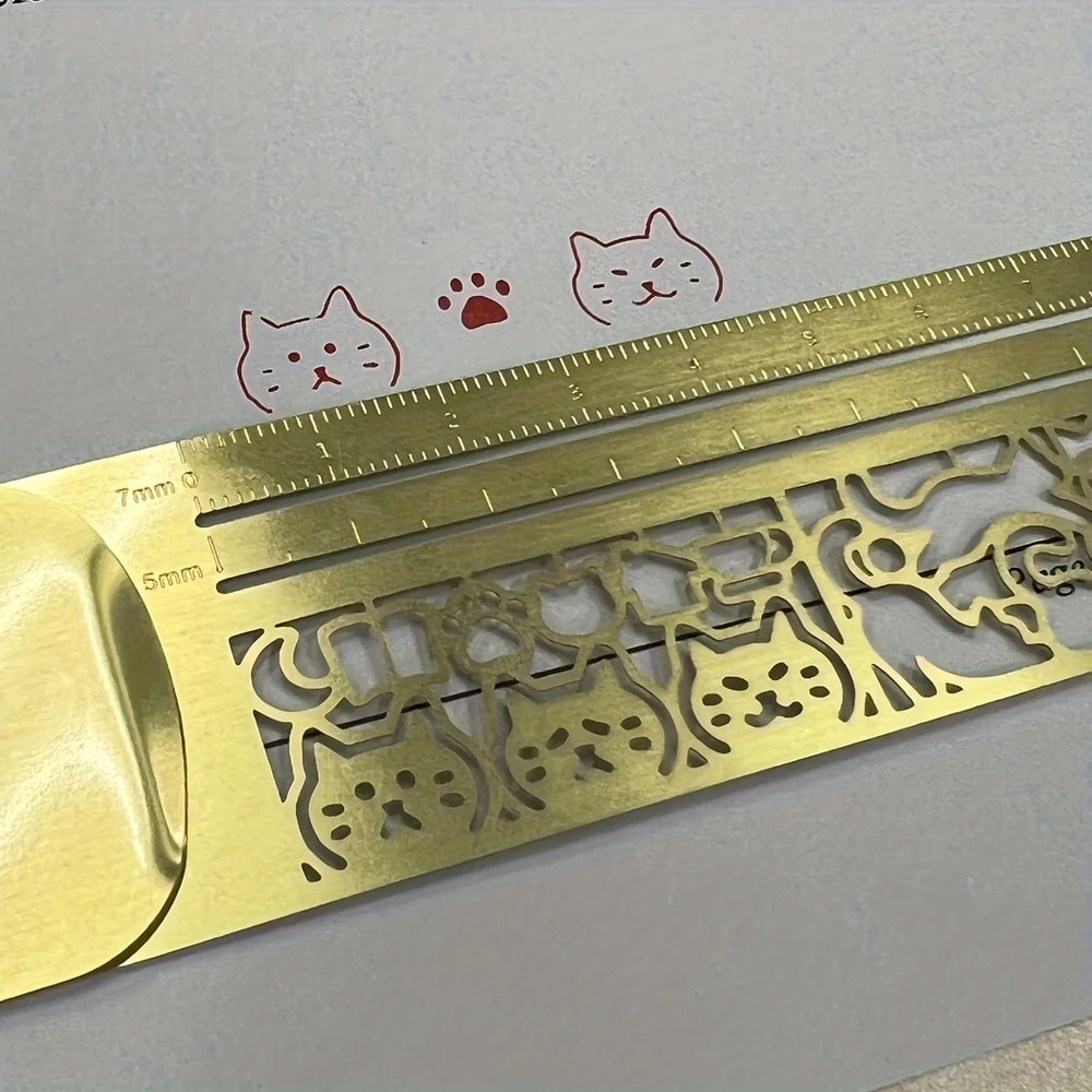 ThreeinOne Cat Lover Template Ruler Cute Cat Stencil Bookmark DoubleSided Measuring Ruler With 20 6