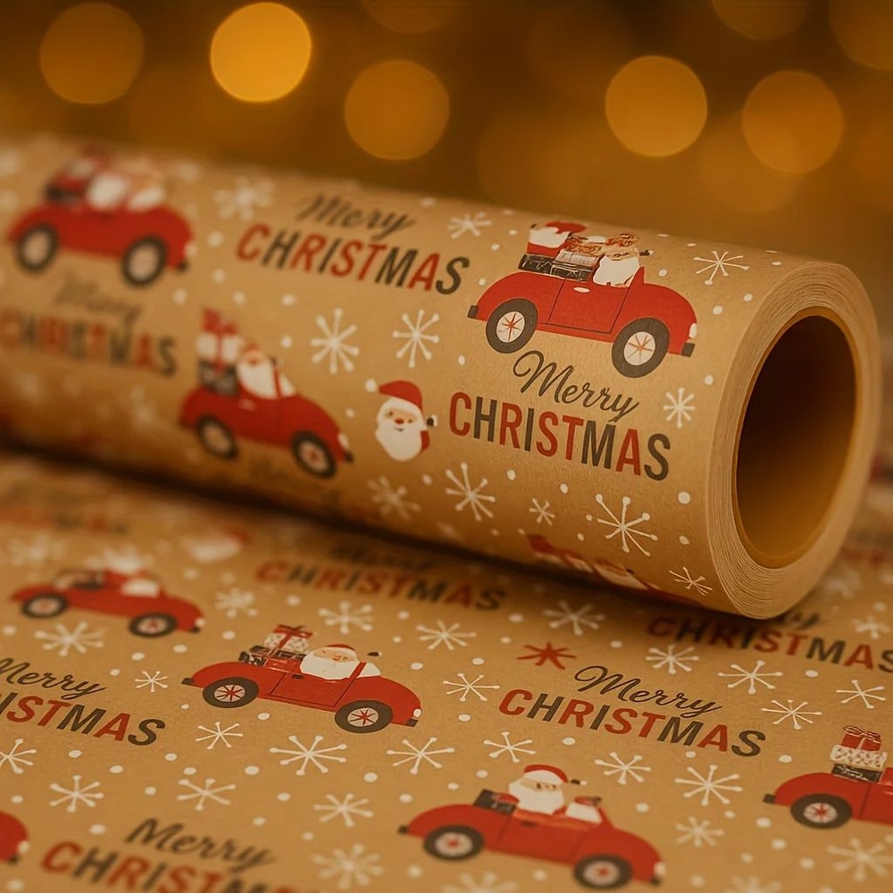 Festive Santa Merry Christmas Wrapping Paper Roll Vintage Craft Paper For Gift Wrapping Holiday P 0