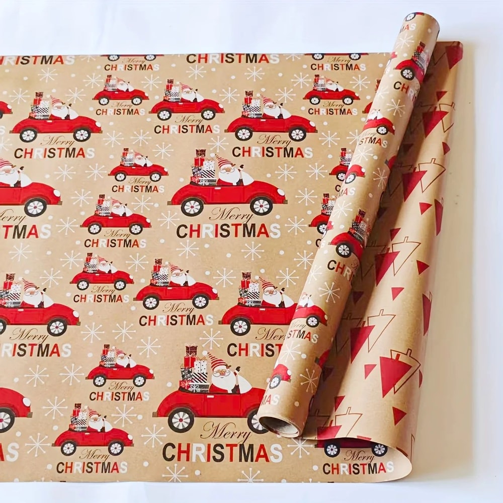 Festive Santa Merry Christmas Wrapping Paper Roll Vintage Craft Paper For Gift Wrapping Holiday P 2