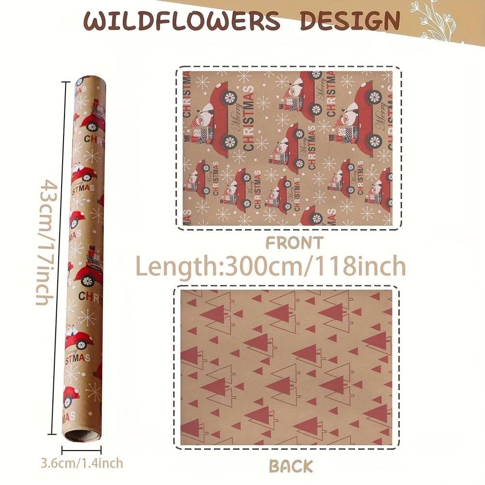 Festive Santa Merry Christmas Wrapping Paper Roll Vintage Craft Paper For Gift Wrapping Holiday P 3