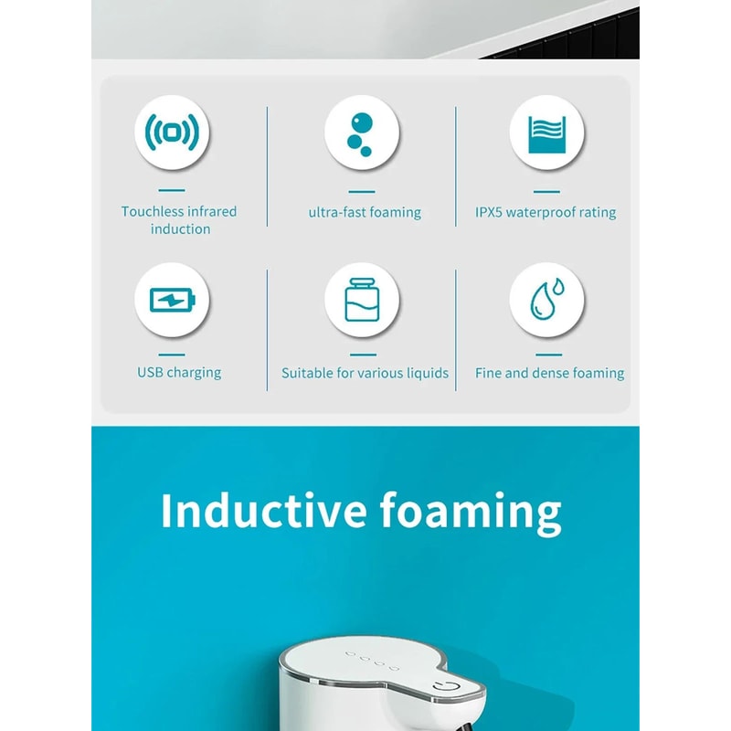 Automatic Touchless Foaming Soap Dispenser 350ml USB Rechargeable Electric Dispenser With 4Level A 6