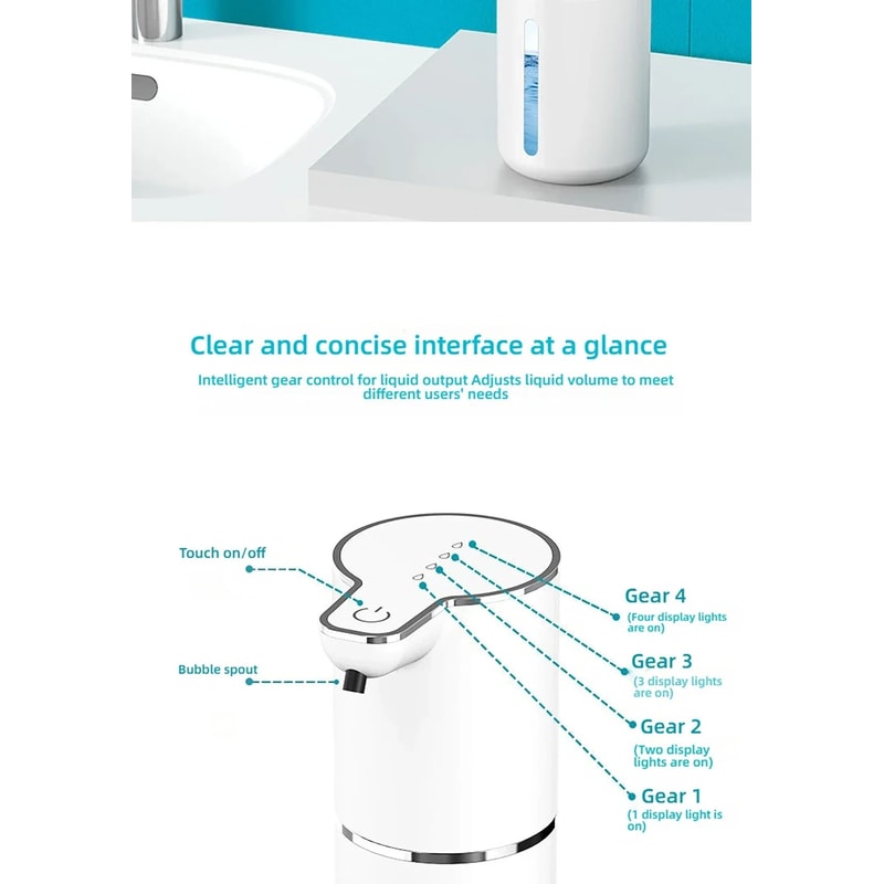 Automatic Touchless Foaming Soap Dispenser 350ml USB Rechargeable Electric Dispenser With 4Level A 10
