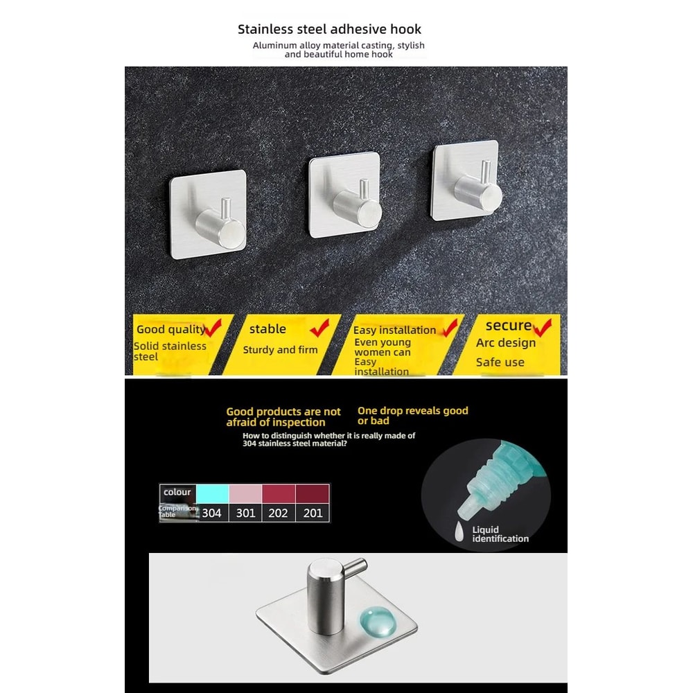 Stainless Steel Antirust Wall Hooks SelfAdhesive Towel Clothes Rack For Home Kitchen Bathroom St 6