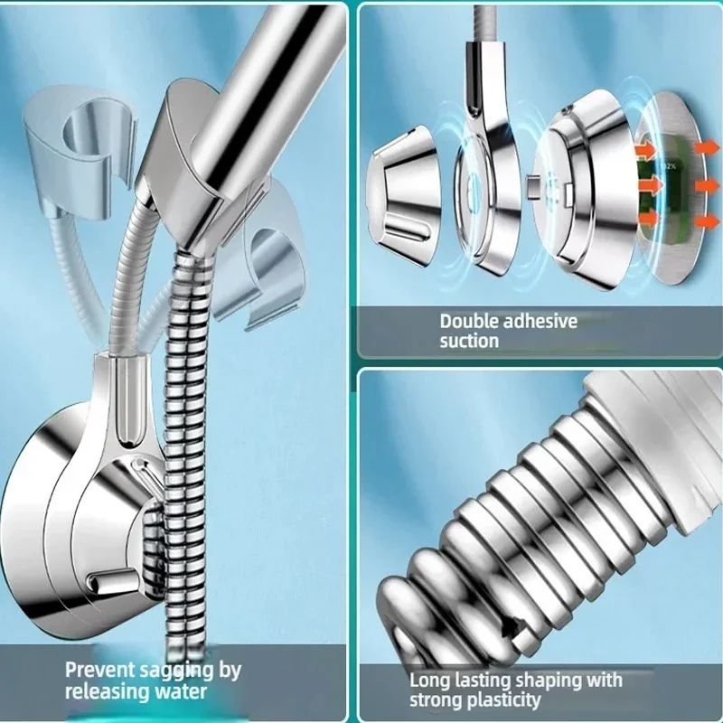 Adjustable Suction Cup Shower Head Holder PunchFree Handheld Shower Bracket With MultiAngle Rotati 1