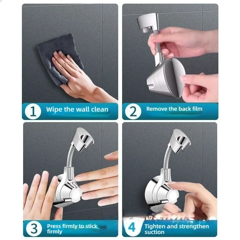 Adjustable Suction Cup Shower Head Holder PunchFree Handheld Shower Bracket With MultiAngle Rotati 5