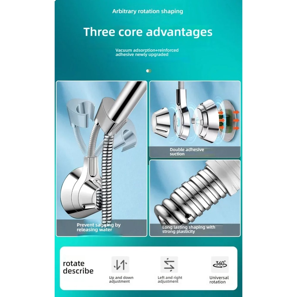 Adjustable Suction Cup Shower Head Holder PunchFree Handheld Shower Bracket With MultiAngle Rotati 6