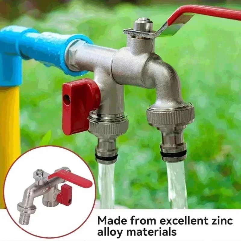 2in1 Double Valve Outdoor Garden Faucet AntiFreeze Water Tap With Dual Outlets For Garden Hoses Pa 0