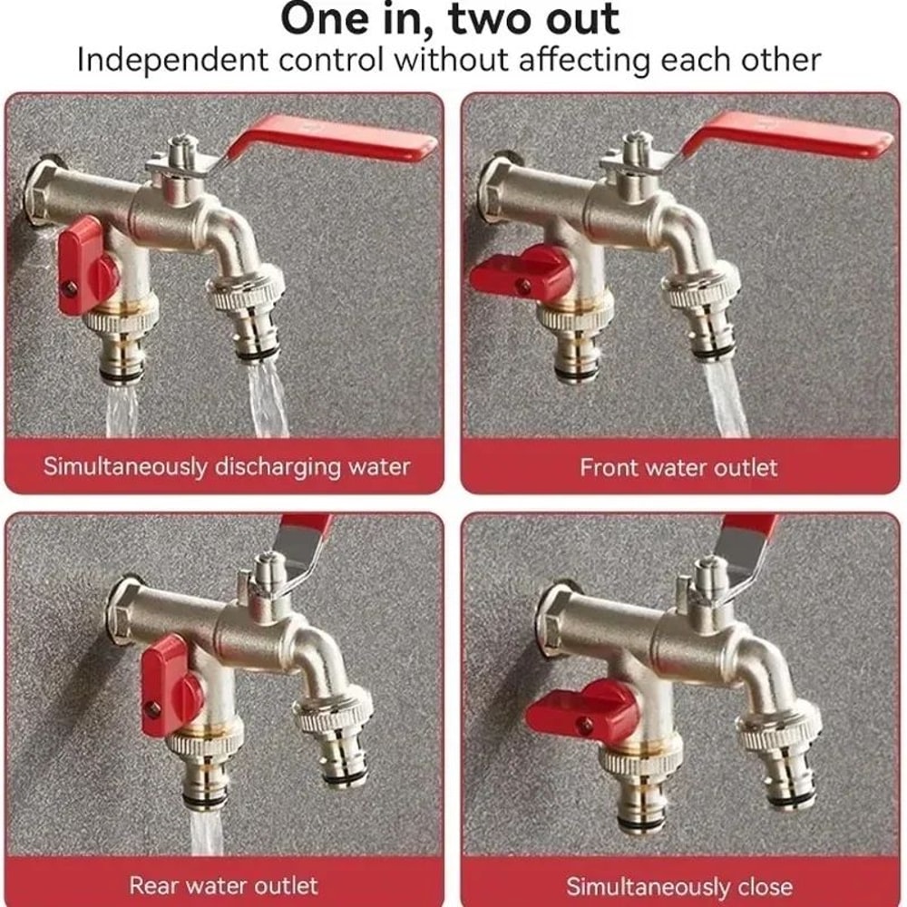 2in1 Double Valve Outdoor Garden Faucet AntiFreeze Water Tap With Dual Outlets For Garden Hoses Pa 2