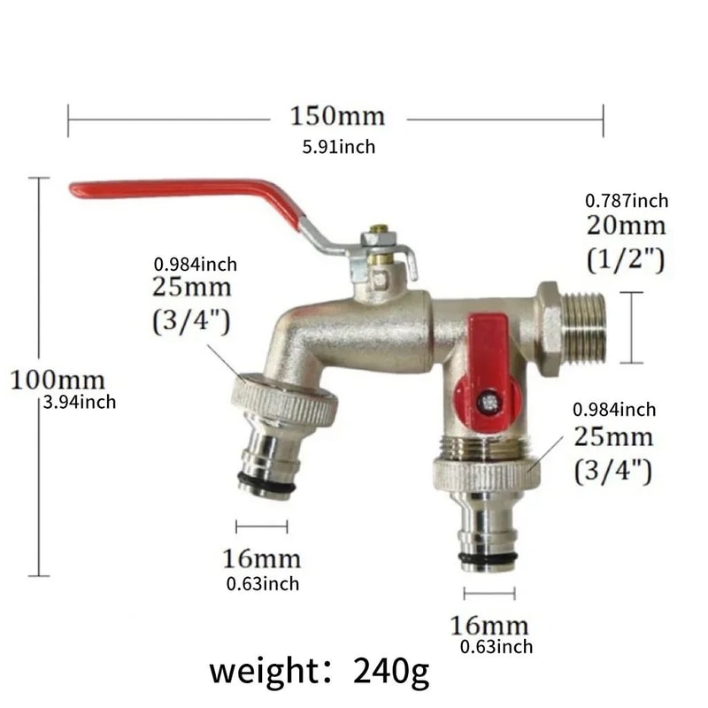 2in1 Double Valve Outdoor Garden Faucet AntiFreeze Water Tap With Dual Outlets For Garden Hoses Pa 5