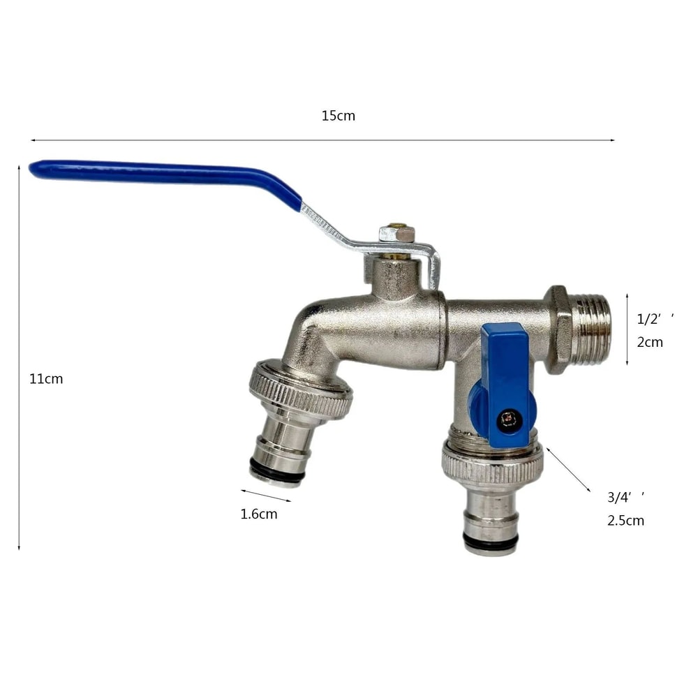 2in1 Double Valve Outdoor Garden Faucet AntiFreeze Water Tap With Dual Outlets For Garden Hoses Pa 13
