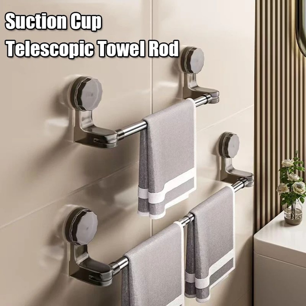 Retractable Suction Cup Towel Bar 3060cm 50100cm Adjustable NonPerforated WallMounted Single Rod 0