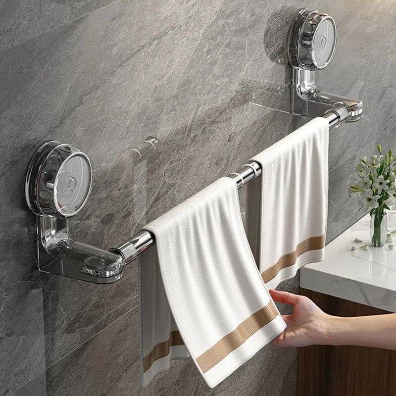 Retractable Suction Cup Towel Bar 3060cm 50100cm Adjustable NonPerforated WallMounted Single Rod 1