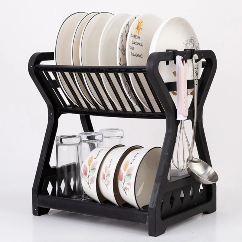 DoubleLayer Kitchen Dish Rack Multifunctional Drain Bowl Tray Storage Organizer For Drying Plates 2