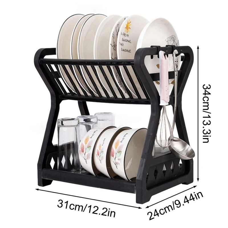 DoubleLayer Kitchen Dish Rack Multifunctional Drain Bowl Tray Storage Organizer For Drying Plates 4