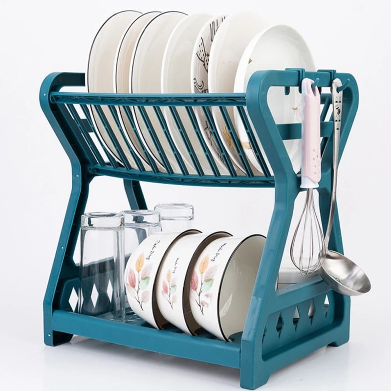 DoubleLayer Kitchen Dish Rack Multifunctional Drain Bowl Tray Storage Organizer For Drying Plates 9