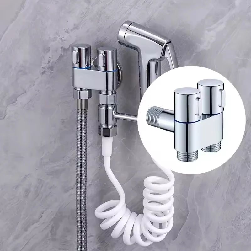 Zinc Alloy Angle Valve Bidet Sprayer Set OneinTwoOut WallMount Water Control Valve For Toilet Bat 1
