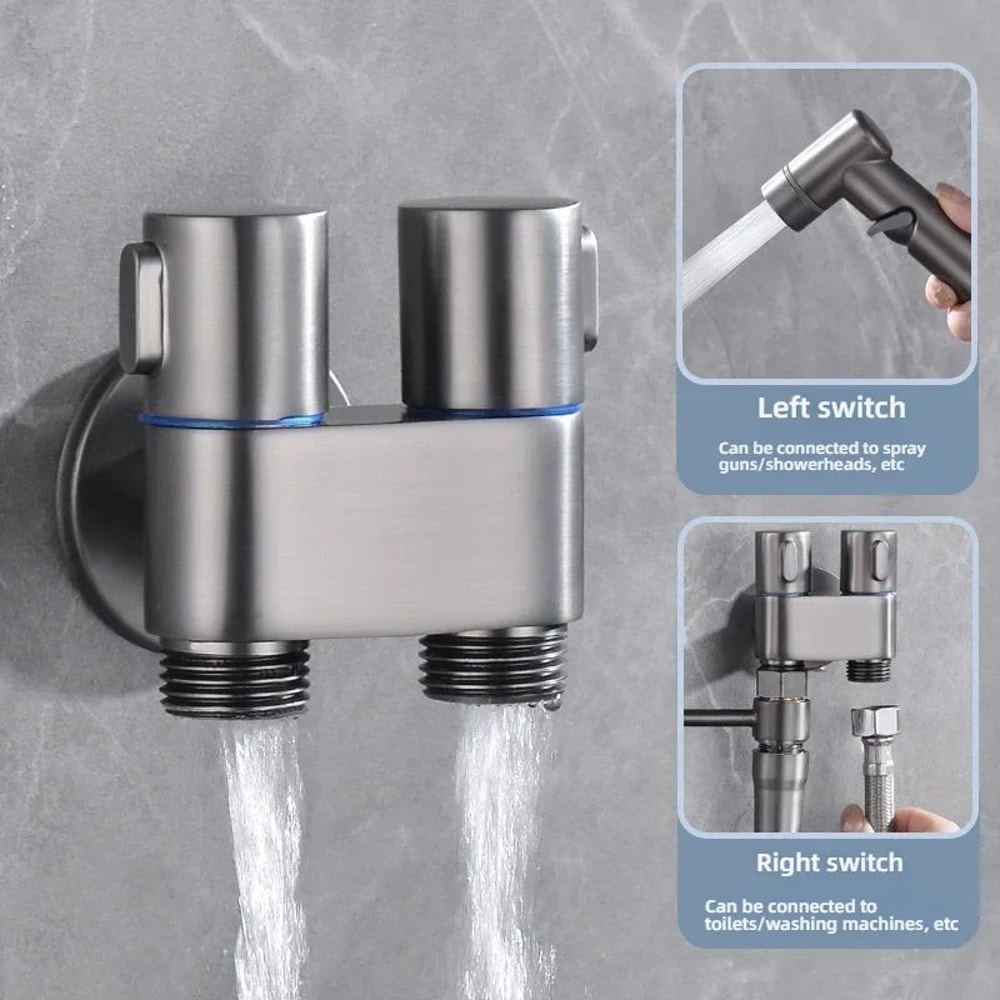 Zinc Alloy Angle Valve Bidet Sprayer Set OneinTwoOut WallMount Water Control Valve For Toilet Bat 6
