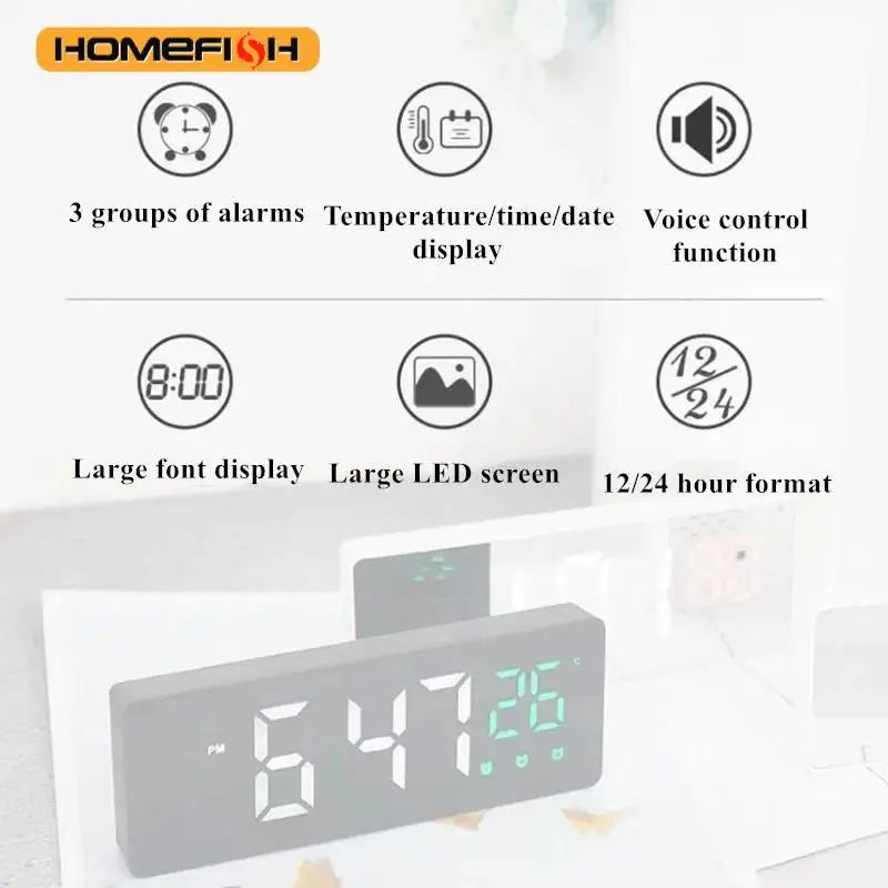 Voice Control LED Mirror Alarm Clock 2