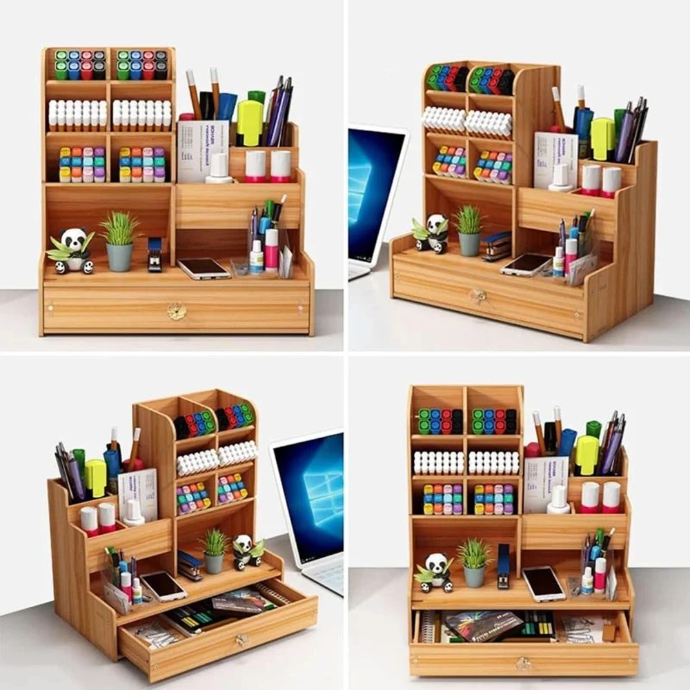 Wooden Desktop Organizer With Drawer 2