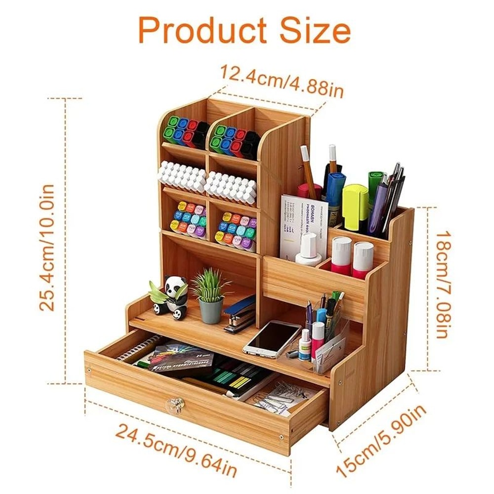 Wooden Desktop Organizer With Drawer 3