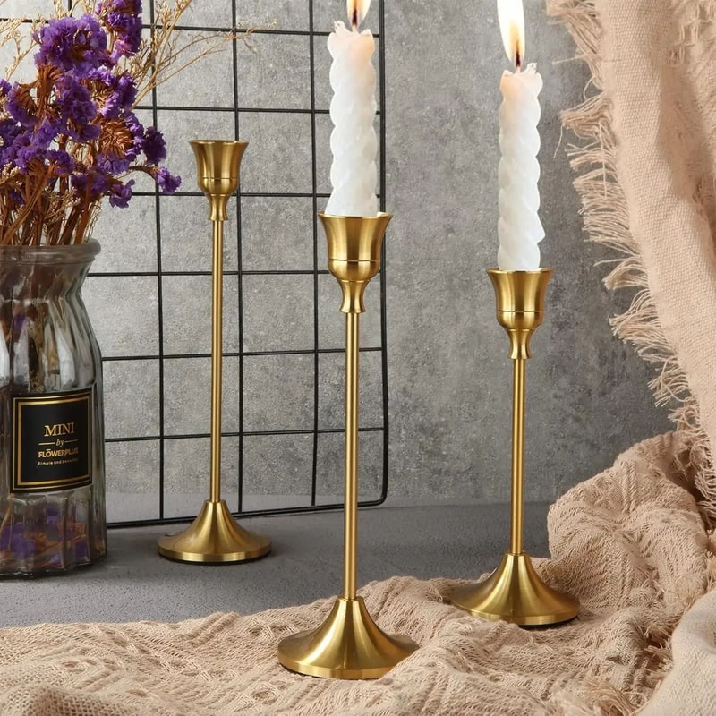 Vintage Metal Tabletop Candle Holder Set 0
